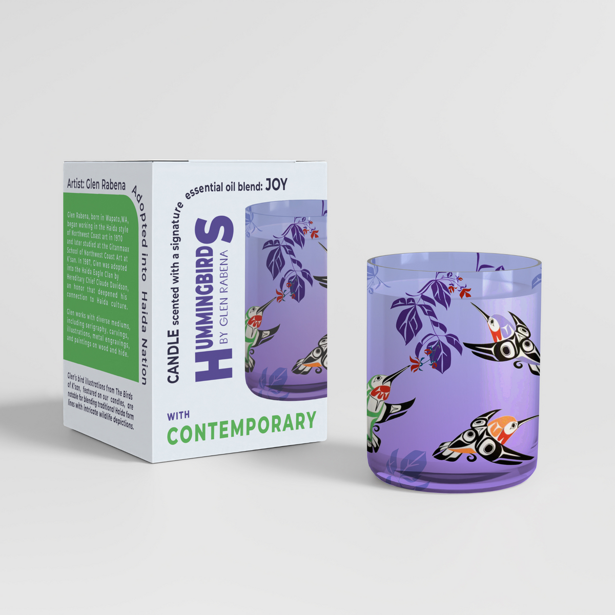 Scented Candle with 'Hummingbird' by Glen Rabena (adopted into Haida Nation)