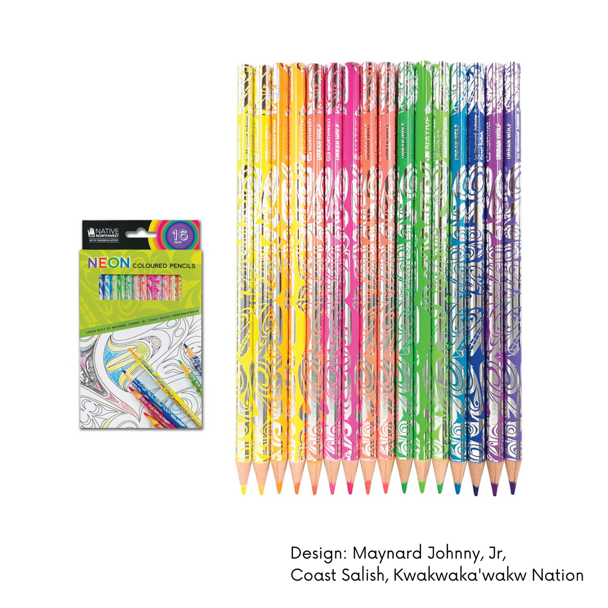 Neon Color Pencil (set of 16) w/ Contemporary Indigenous Design