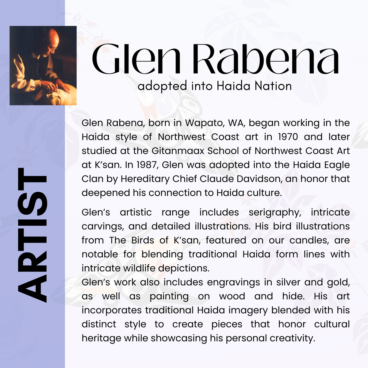 Scented Candle with 'Hummingbird' by Glen Rabena (adopted into Haida Nation)