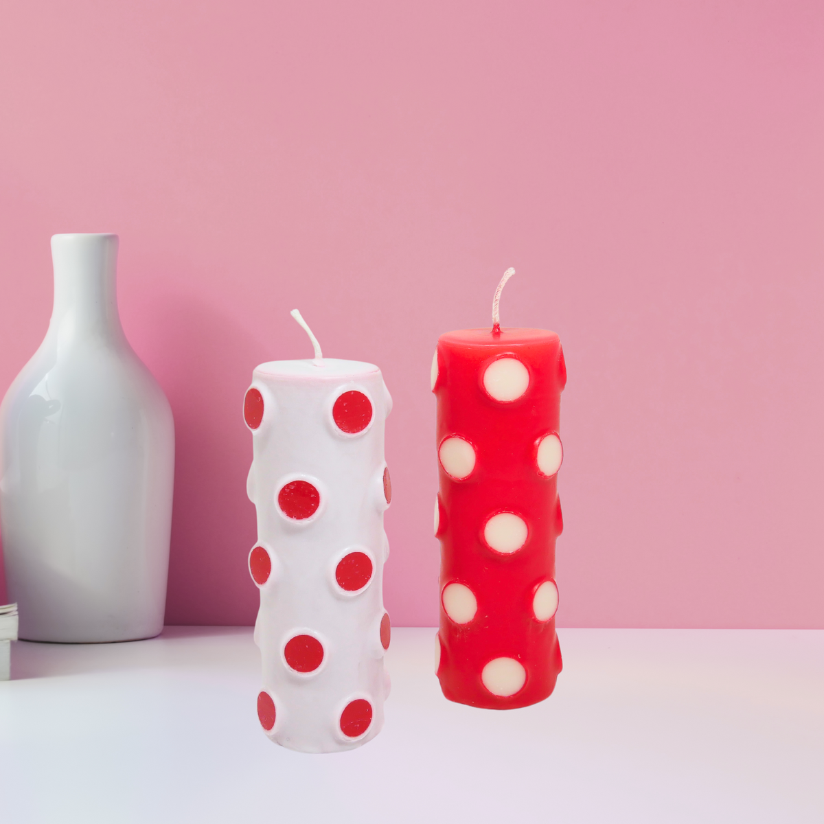 Polka Dotted Pillar Candle