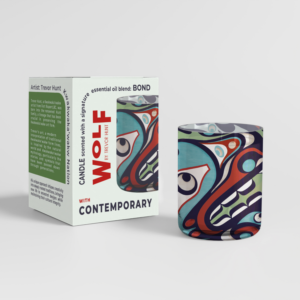 Scented Candle with 'Wolf' by Trevor Hunt (Kwakwaka'wakw Nation)