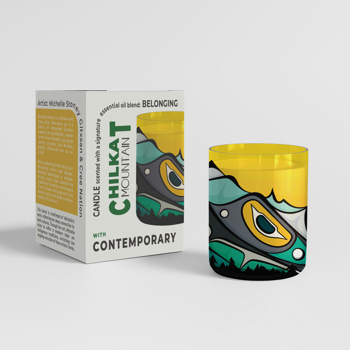 Scented Candle with 'Chilkat Mountain' by Michelle Stoney (Gitxsan and Cree Nation)