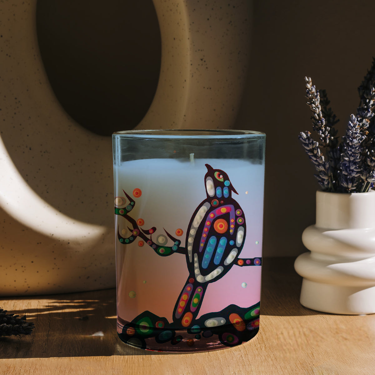 Scented Candle with 'Birds' by John Rombough (Denesuline Ancestral artist)