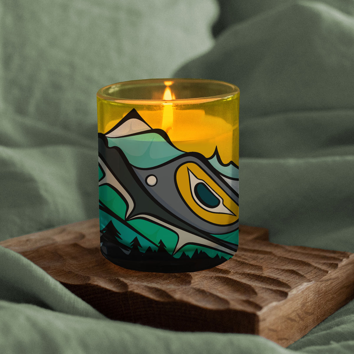 Scented Candle with 'Chilkat Mountain' by Michelle Stoney (Gitxsan and Cree Nation)