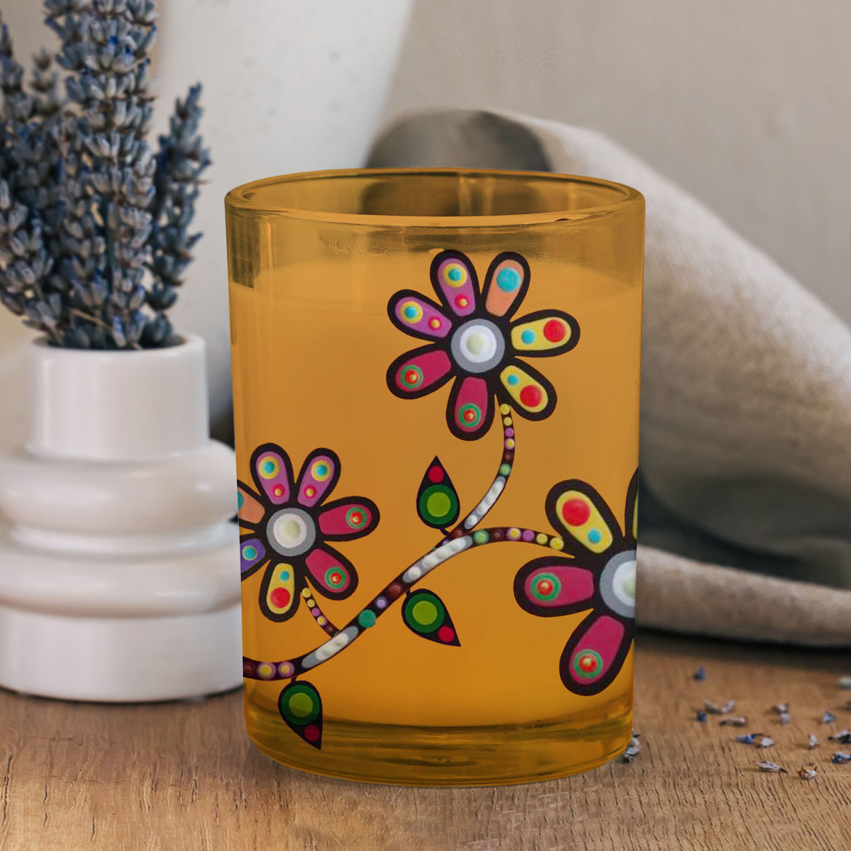 Scented Candle with 'Flowers' by John Rombough (Denesuline Ancestral artist)