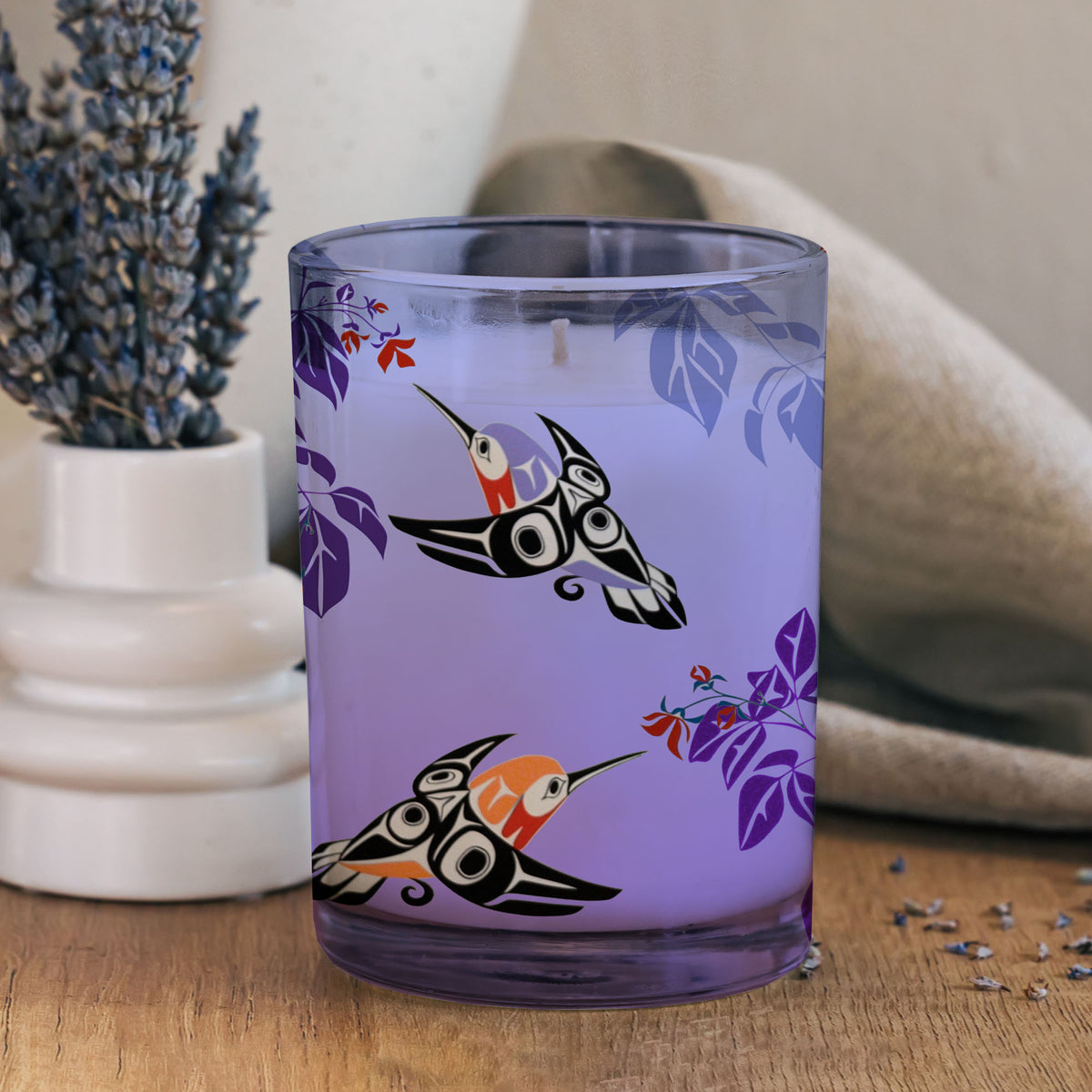 Scented Candle with 'Hummingbird' by Glen Rabena (adopted into Haida Nation)