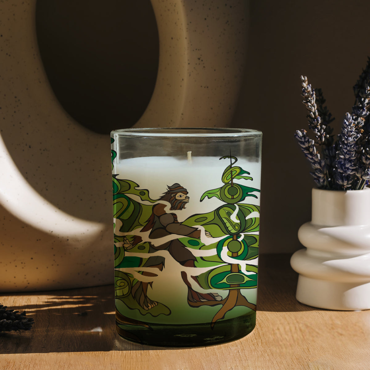 Scented Candle with 'Sasquatch' by Michelle Stoney (Gitxsan and Cree Nation)