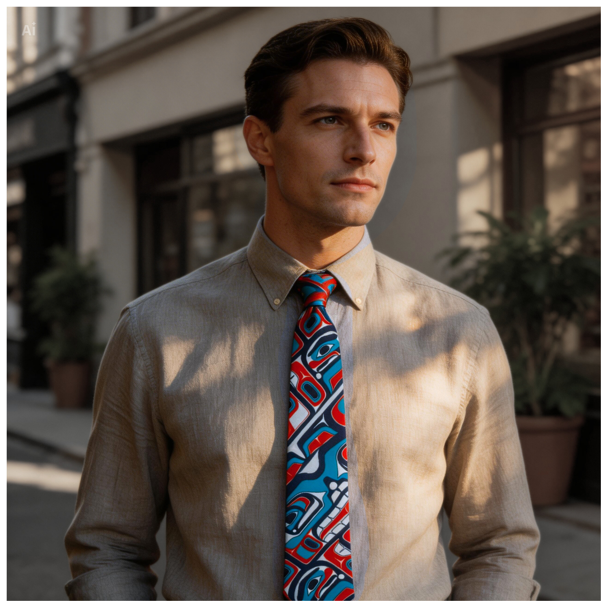 Silk Tie w/ Contemporary Indigenous Design