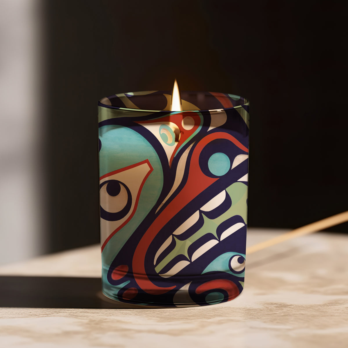 Scented Candle with 'Wolf' by Trevor Hunt (Kwakwaka'wakw Nation)